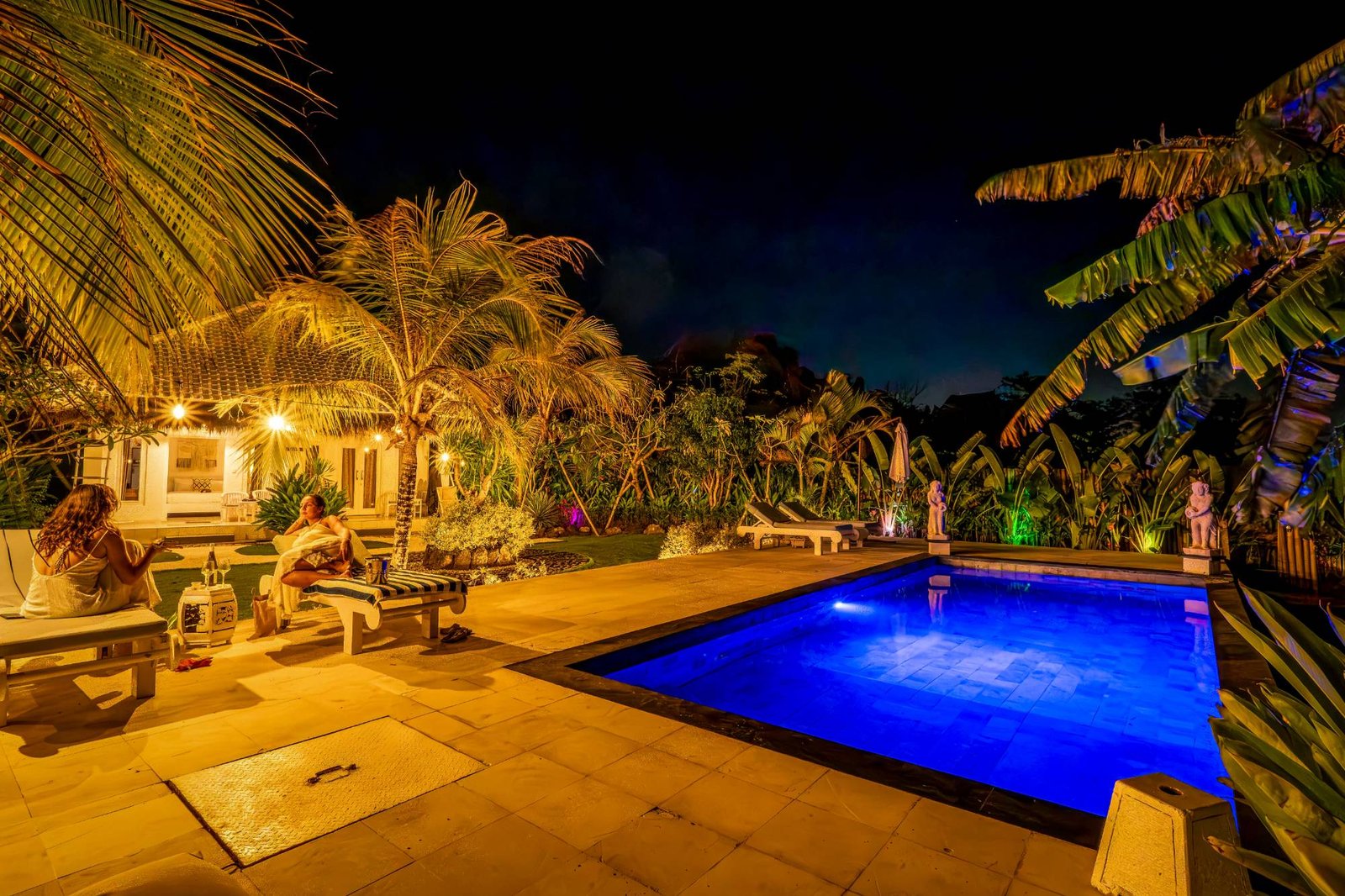 Pool glowing at night